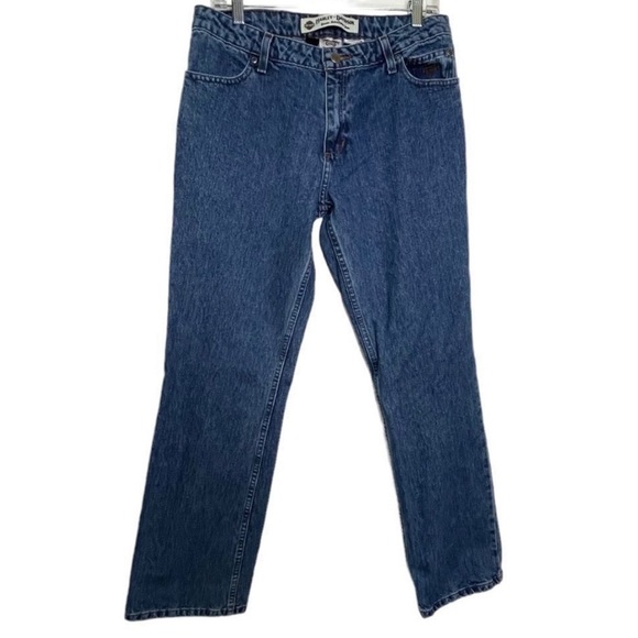 Harley Davidson Womens Relaxed Thigh Boot Cut Jeans Classic Blue Size 10 Missy - Picture 1 of 12